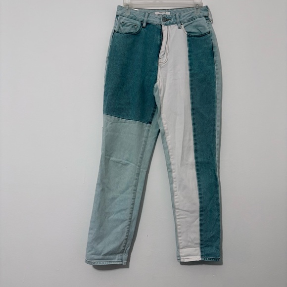 Pacsun Mom Jeans Women's 26 High Waist Patch Colorblock Light Straight Taper - Picture 1 of 9